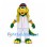 Dragon Mascot Costume in Green with Shaggy Yellow Hair and Baseball Uniform