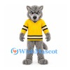 Wolf Mascot Costume in Gray with Yellow and Black Sports Shirt