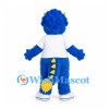 Blue Monster Mascot Costume with Yellow Horns and White Shirt