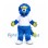 Blue Monster Mascot Costume with Yellow Horns and White Shirt