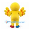 Yellow Bird Mascot Costume with Flame Patterned Wings and Mismatched Shoes