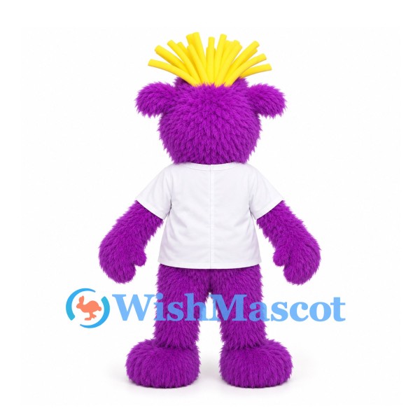 Purple Monster Mascot Costume with Yellow Spiked Hair and White Shirt