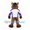 Dog Mascot Costume in Brown with Black Cap and White Sports Shirt