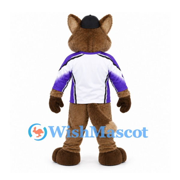 Dog Mascot Costume in Brown with Black Cap and White Sports Shirt