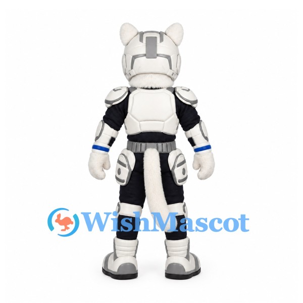 Robot Cat Mascot Costume with White Armor and Black Bodysuit