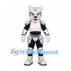 Robot Cat Mascot Costume with White Armor and Black Bodysuit