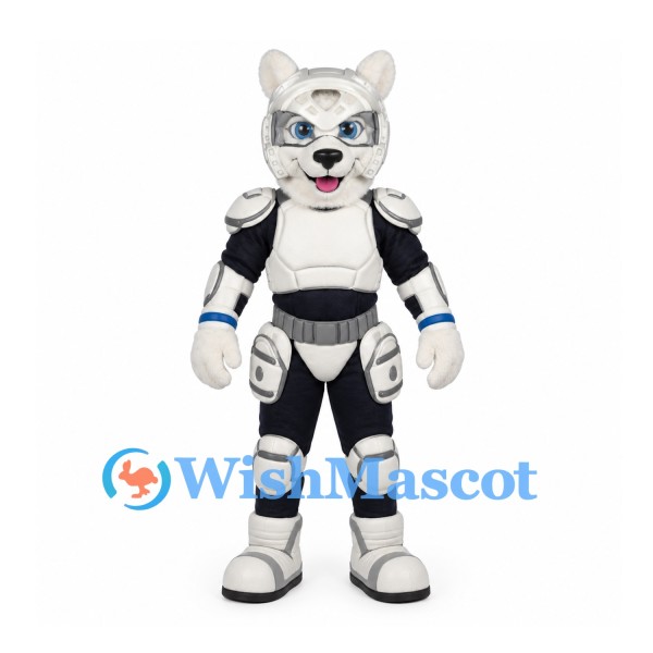Robot Cat Mascot Costume with White Armor and Black Bodysuit