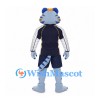 Tiger Mascot Costume in Light Blue with Navy Sports Uniform