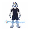 Tiger Mascot Costume in Light Blue with Navy Sports Uniform