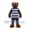 Bear Mascot Costume in Brown with Navy Striped Shirt and Shorts