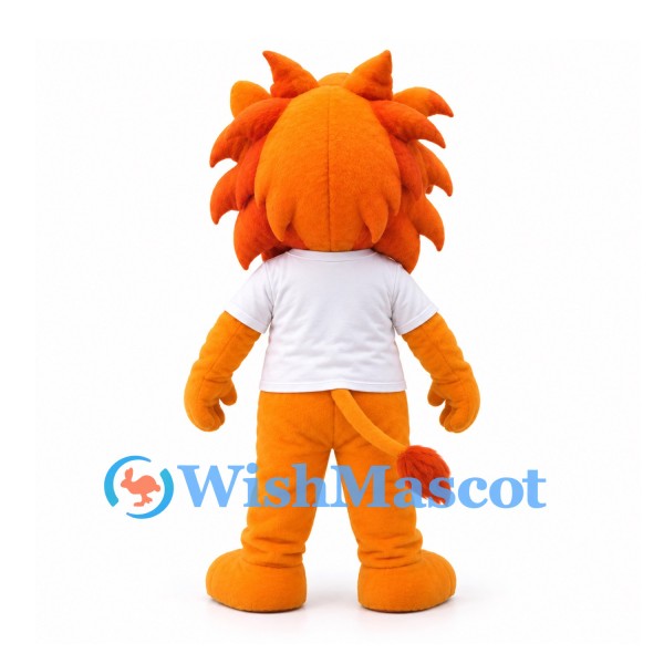 Lion Mascot Costume in Orange with White Shirt and Sculpted Mane