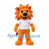 Lion Mascot Costume in Orange with White Shirt and Sculpted Mane