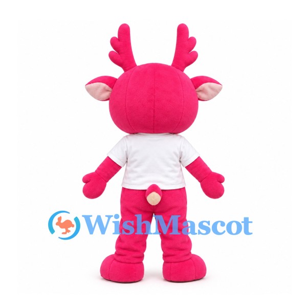 Deer Mascot Costume in Pink with Decorated Forehead and White Shirt