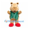 Capybara Mascot Costume in Tan with Green Patterned Poncho