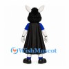 Rabbit Superhero Mascot Costume with Blue Shirt and Black Cape