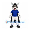 Rabbit Superhero Mascot Costume with Blue Shirt and Black Cape