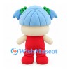 Mushroom Character Mascot Costume with Blue Cap and Red Overalls