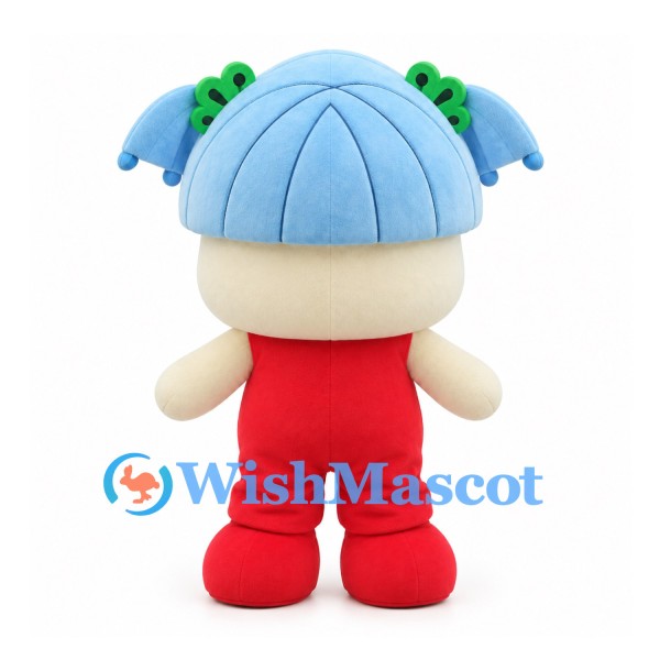 Mushroom Character Mascot Costume with Blue Cap and Red Overalls