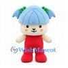 Mushroom Character Mascot Costume with Blue Cap and Red Overalls