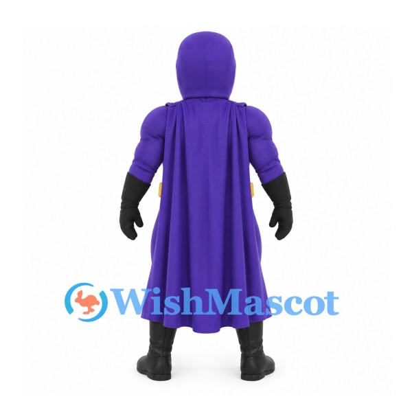 Superhero Mascot Costume with Purple Muscular Suit and Cape