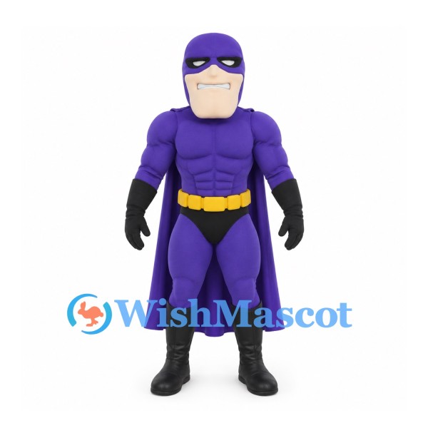 Superhero Mascot Costume with Purple Muscular Suit and Cape