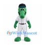 Alligator Mascot Costume in Green with Black Cap and White Baseball Uniform