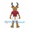Deer Mascot Costume with Brown Antlers and Burgundy Sports Shirt
