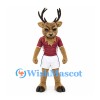 Deer Mascot Costume with Brown Antlers and Burgundy Sports Shirt