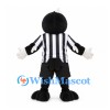 Black Bird Mascot Costume with Red Beak and Striped Referee Shirt