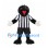 Black Bird Mascot Costume with Red Beak and Striped Referee Shirt