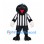 Black Bird Mascot Costume with Blue Cap and Striped Referee Shirt