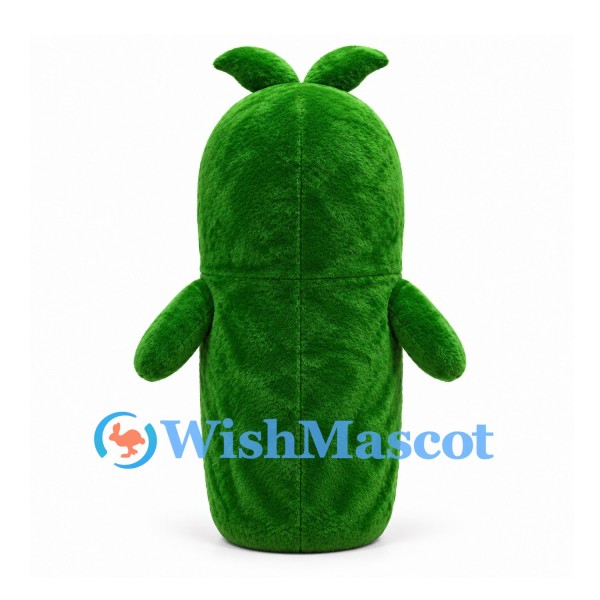 Cucumber Mascot Costume in Dark Green with Leaf Tuft and Moustache