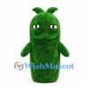 Cucumber Mascot Costume in Dark Green with Leaf Tuft and Moustache
