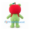 Bear Mascot Costume in Light Green with Red Apple Hood