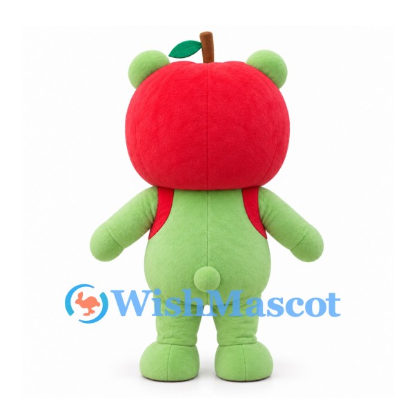 Bear Mascot Costume in Light Green with Red Apple Hood