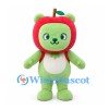 Bear Mascot Costume in Light Green with Red Apple Hood
