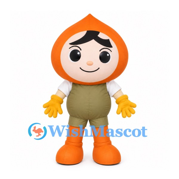 Onion Character Mascot Costume with Orange Head and Olive Overalls