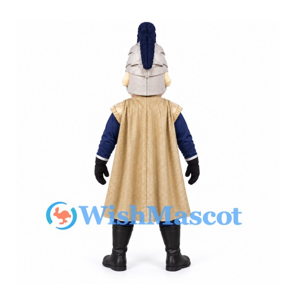 Warrior Mascot Costume with Silver Crested Helmet and Gold Cape