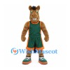Horse Mascot Costume in Brown with Green and Orange Basketball Uniform