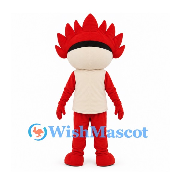 Dragon Boy Mascot Costume with Red Spiked Hood and Cream Belly