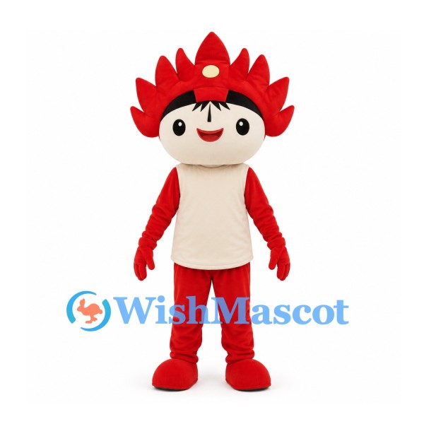Dragon Boy Mascot Costume with Red Spiked Hood and Cream Belly