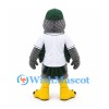 Eagle Mascot Costume in Gray with Green Cap and White Baseball Shirt