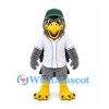 Eagle Mascot Costume in Gray with Green Cap and White Baseball Shirt
