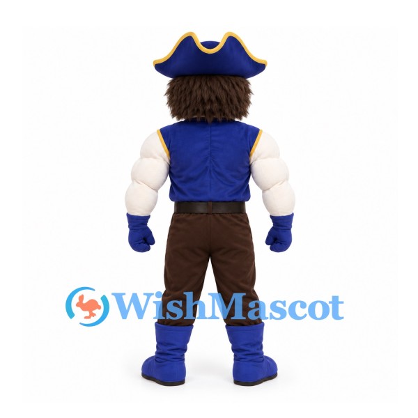 Pirate Mascot Costume with Blue Tricorn Hat and Muscular Arms