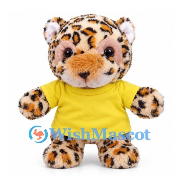 Leopard Cub Mascot Costume with Yellow Shirt and Spotted Fur