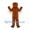 Owl Mascot Costume in Brown with White Belly and Cream Wing Feathers