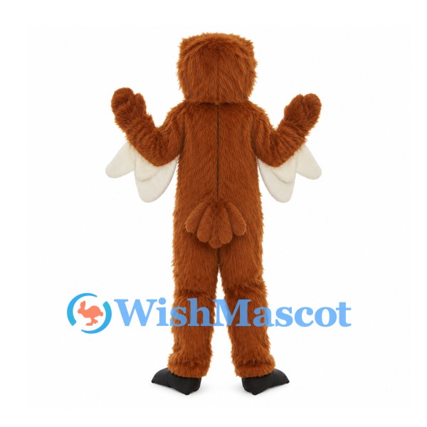 Owl Mascot Costume in Brown with White Belly and Cream Wing Feathers