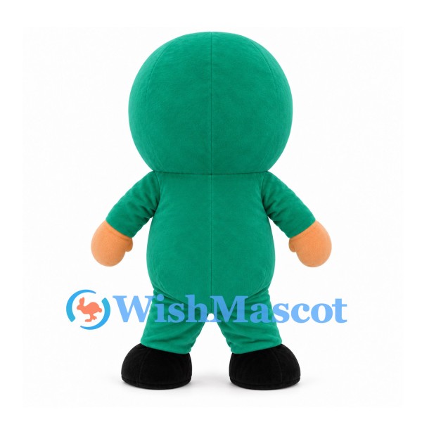 Man Mascot Costume with Green Hooded Suit and Black Shoes