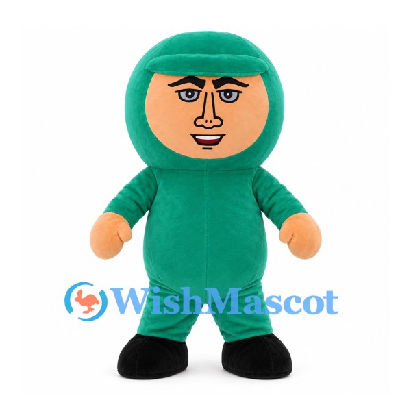 Man Mascot Costume with Green Hooded Suit and Black Shoes