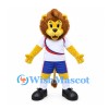 Lion Mascot Costume with White Shirt and Navy Soccer Shorts